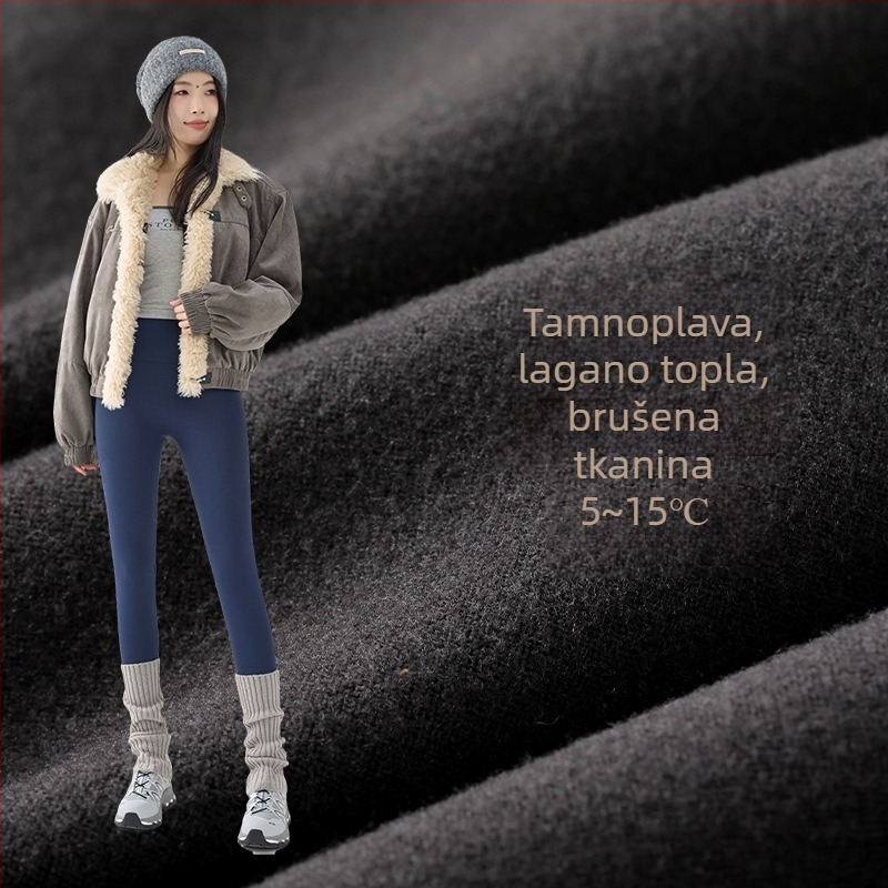 Ženske hlače Sharkskin s flis podstavom za jesen-zimu, debele, visokim strukom i učinkom podizanja stražnjice, plus veličina, Barbie stil