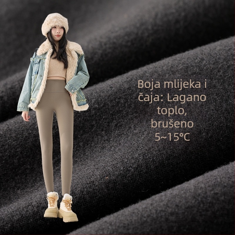Ženske hlače Sharkskin s flis podstavom za jesen-zimu, debele, visokim strukom i učinkom podizanja stražnjice, plus veličina, Barbie stil