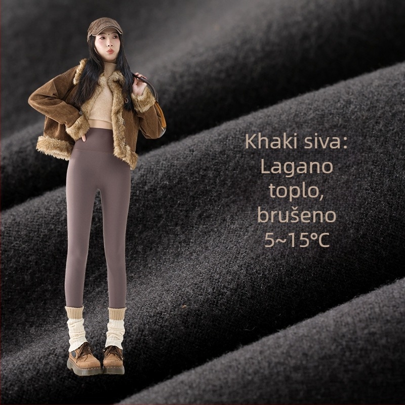 Ženske hlače Sharkskin s flis podstavom za jesen-zimu, debele, visokim strukom i učinkom podizanja stražnjice, plus veličina, Barbie stil