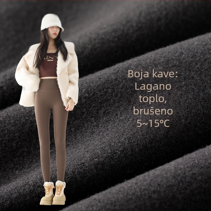 Ženske hlače Sharkskin s flis podstavom za jesen-zimu, debele, visokim strukom i učinkom podizanja stražnjice, plus veličina, Barbie stil