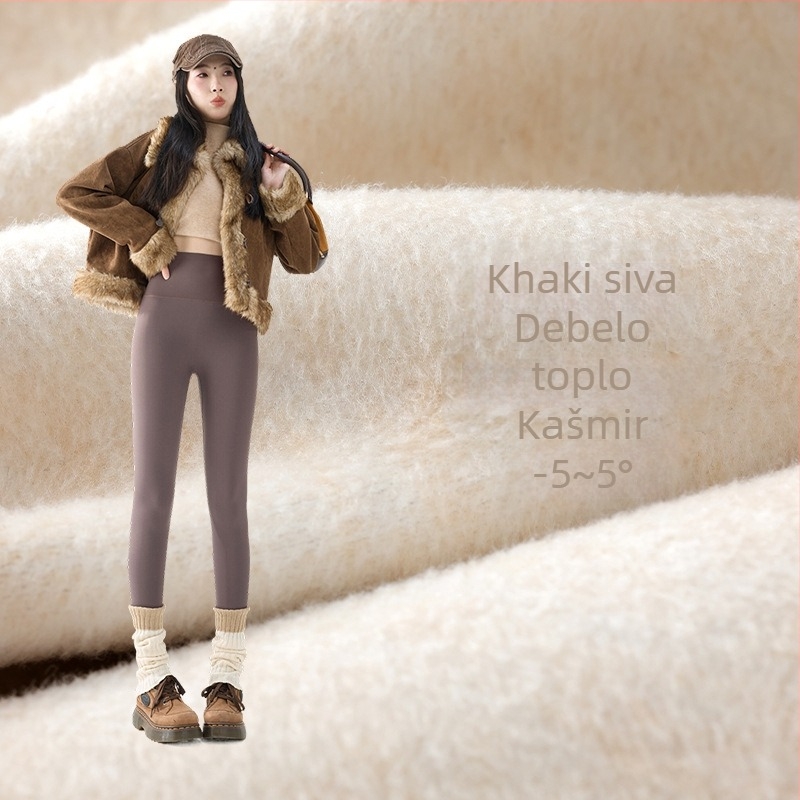 Ženske hlače Sharkskin s flis podstavom za jesen-zimu, debele, visokim strukom i učinkom podizanja stražnjice, plus veličina, Barbie stil