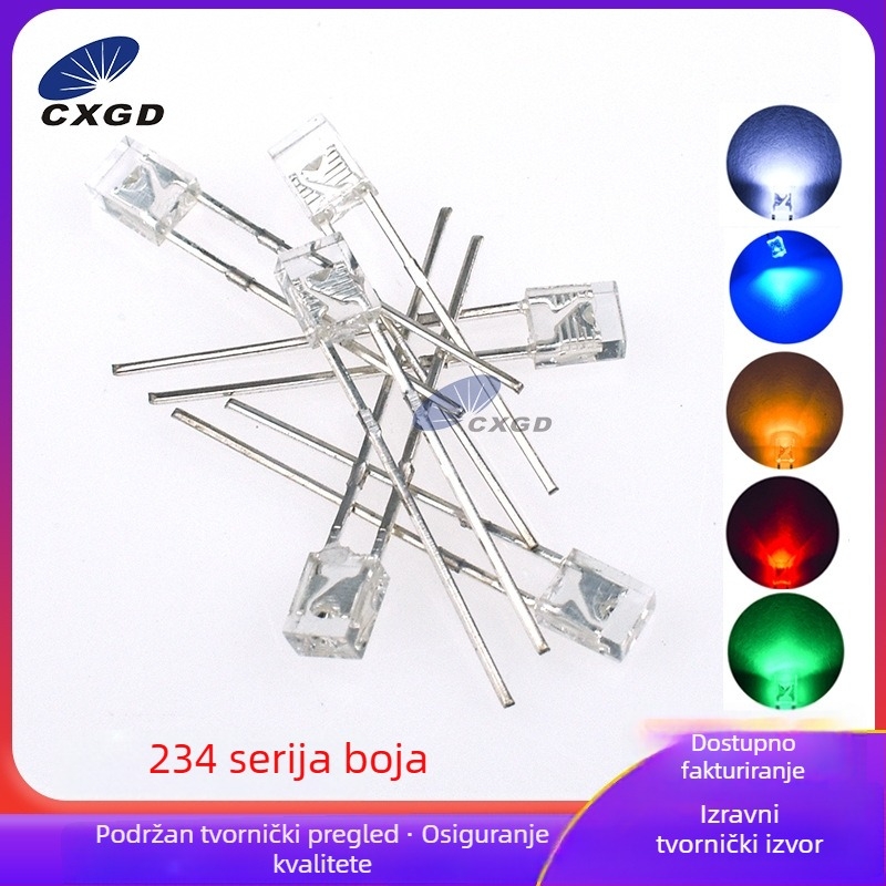 234 prozirne LED perle plava, crvena, žuta i bijela, kvadratne 2×3×4 mm