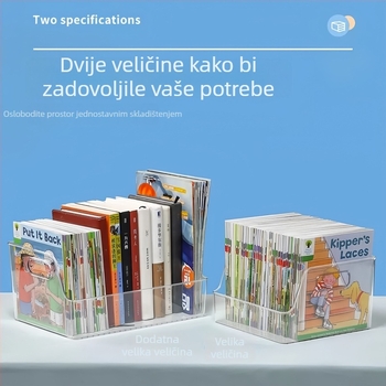 Prozirni akrilni organizator za dječje slikovnice na stolu, transparentan držač knjiga s velikim kapacitetom, jedan nivo.