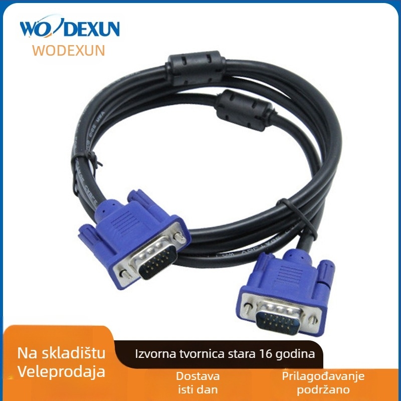 VGA kabel, 15-pinski, bakarno jezgro, duljina 1,5–10 m, za računalo, monitor, TV ili projektor