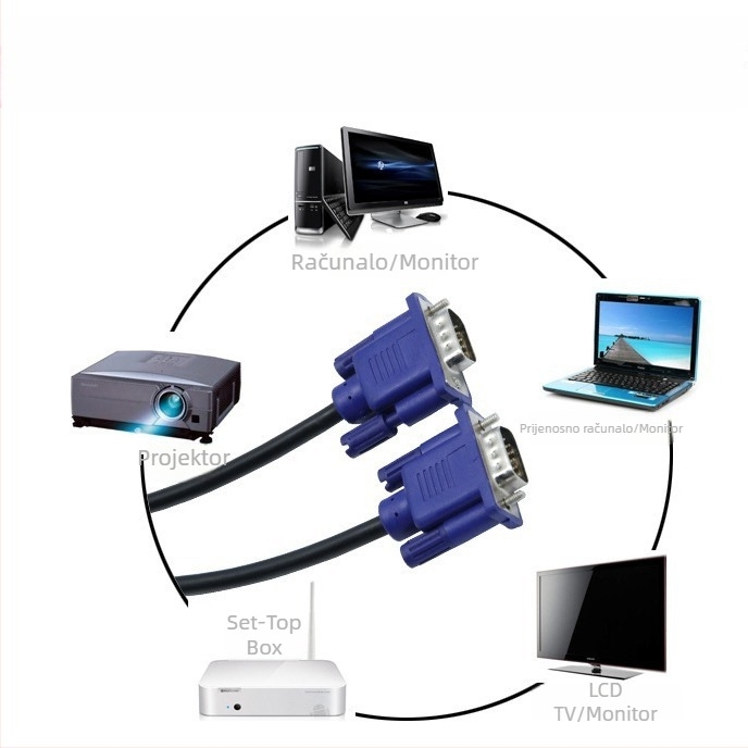 VGA kabel s 3+5 pinova, muško–muški / muško–ženski, za računalo, TV i monitor, duljina 1,5 m