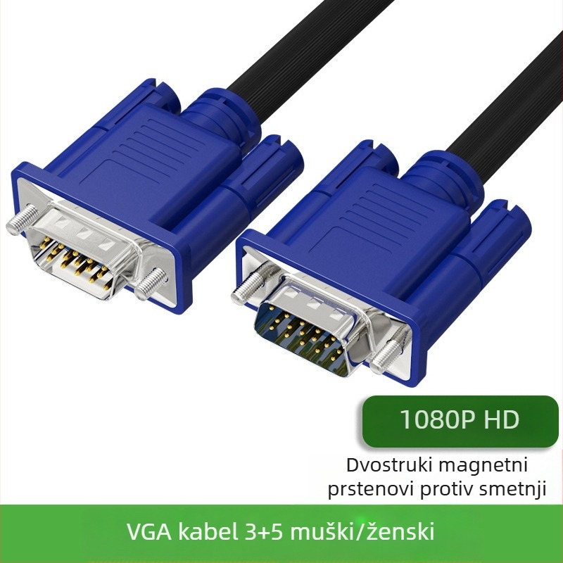 VGA kabel s 3+5 pinova, muško–muški / muško–ženski, za računalo, TV i monitor, duljina 1,5 m