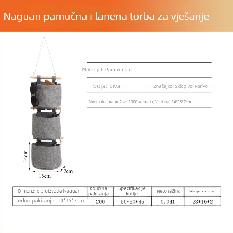 Zidna torba za odlaganje s više pretinaca, od platna.