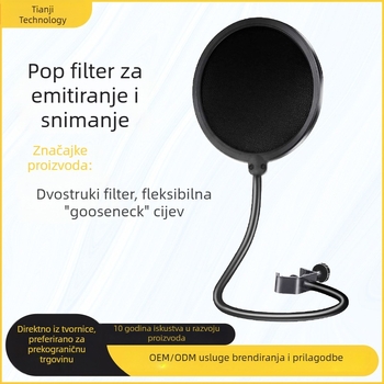 Veliki pop-filter za mikrofon za livestream, dvostruki sloj filtra protiv vjetra, profesionalni dizajn
