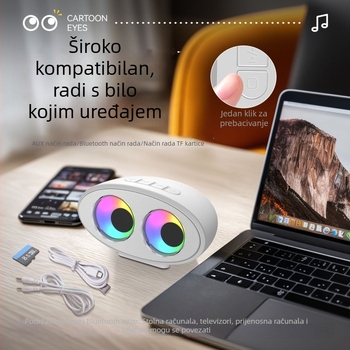 Bluetooth zvučnik s crtanim očima, bijeli šum, RGB rasvjeta, ambijentalni zvuk — kreativan poklon