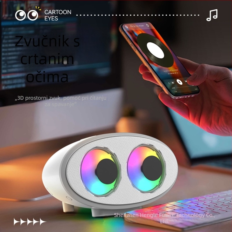 Bluetooth zvučnik s crtanim očima, bijeli šum, RGB rasvjeta, ambijentalni zvuk — kreativan poklon