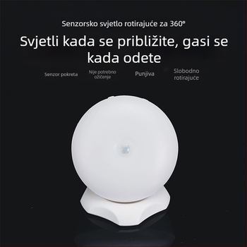 LED noćna lampa s senzorom pokreta, punjiva, 360° rotacija, za ormariće i hodnike