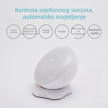 LED noćna lampa s senzorom pokreta, punjiva, 360° rotacija, za ormariće i hodnike
