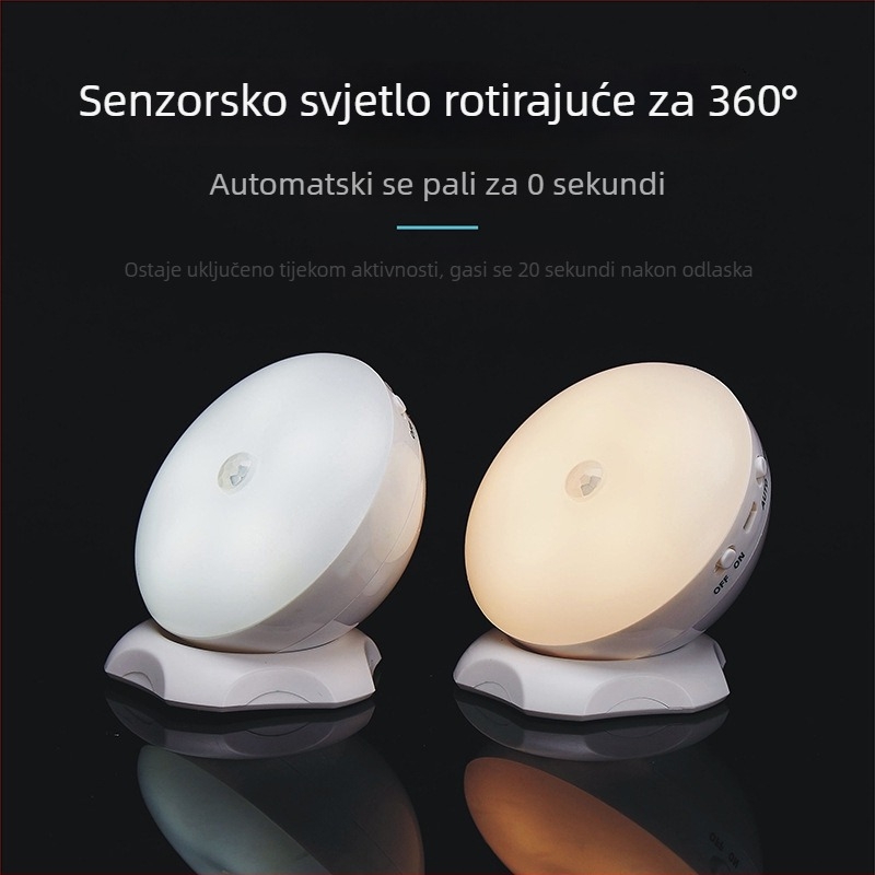 LED noćna lampa s senzorom pokreta, punjiva, 360° rotacija, za ormariće i hodnike