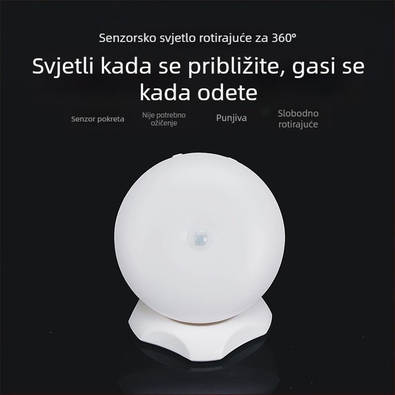 LED noćna lampa s senzorom pokreta, punjiva, 360° rotacija, za ormariće i hodnike