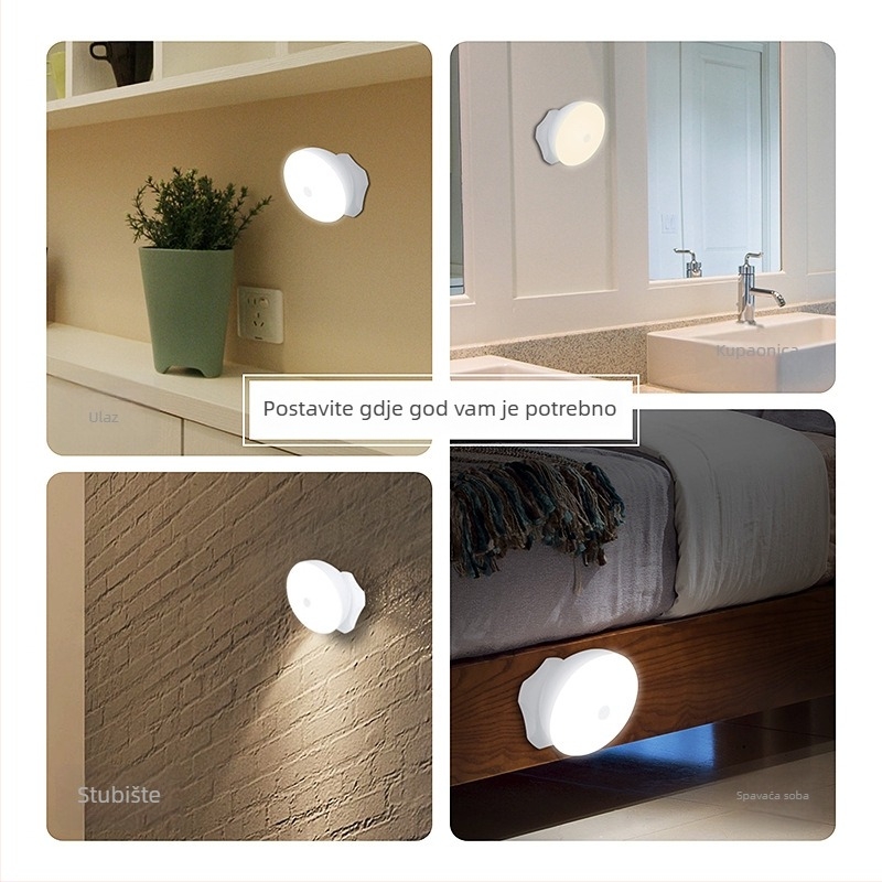 LED noćna lampa s senzorom pokreta, punjiva, 360° rotacija, za ormariće i hodnike