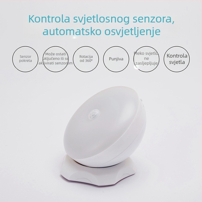 LED noćna lampa s senzorom pokreta, punjiva, 360° rotacija, za ormariće i hodnike