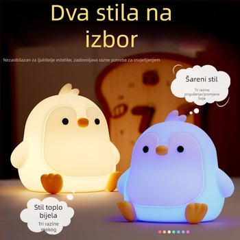 Silikonska noćna lampa u obliku pingvina, dugotrajna baterija, inteligentni senzor, punjiva ambijentalna lampica