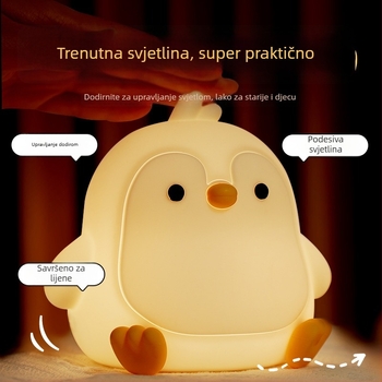 Silikonska noćna lampa u obliku pingvina, dugotrajna baterija, inteligentni senzor, punjiva ambijentalna lampica