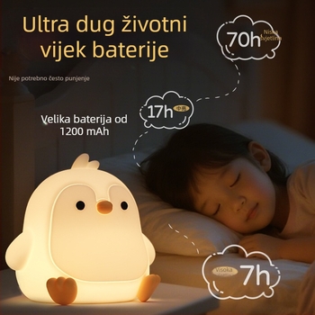 Silikonska noćna lampa u obliku pingvina, dugotrajna baterija, inteligentni senzor, punjiva ambijentalna lampica