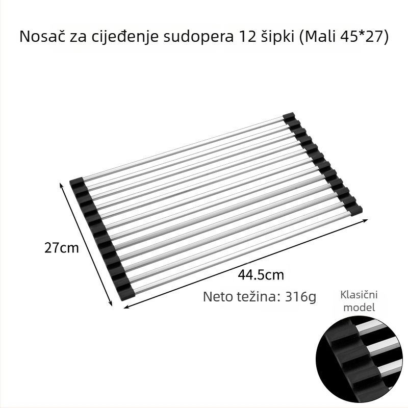 Stalak za sudoper od nehrđajućeg čelika 304, odvodni koš za posuđe, sklopivi držač za odvod
