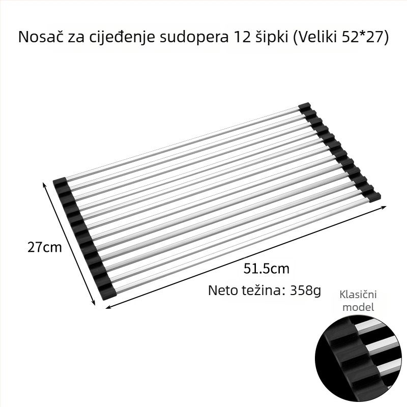 Stalak za sudoper od nehrđajućeg čelika 304, odvodni koš za posuđe, sklopivi držač za odvod