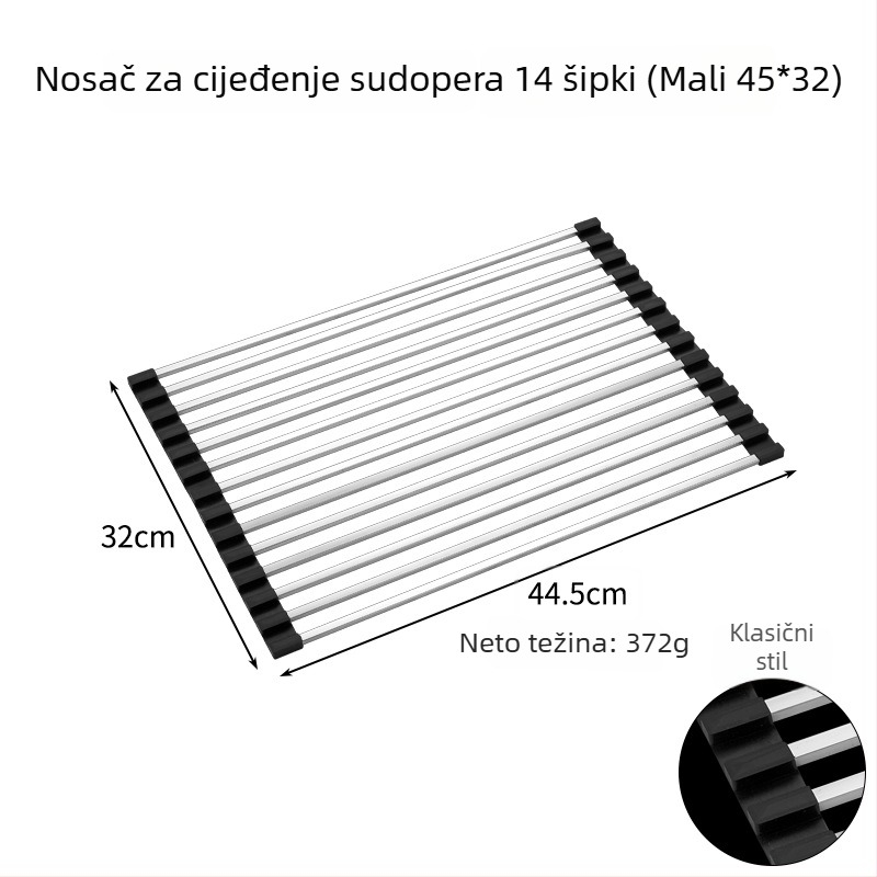 Stalak za sudoper od nehrđajućeg čelika 304, odvodni koš za posuđe, sklopivi držač za odvod