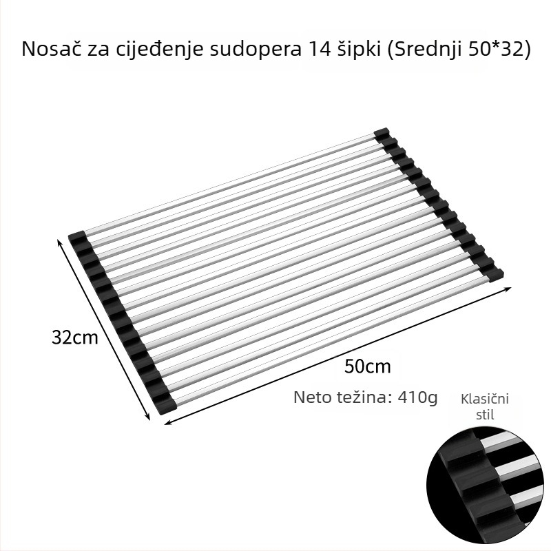 Stalak za sudoper od nehrđajućeg čelika 304, odvodni koš za posuđe, sklopivi držač za odvod