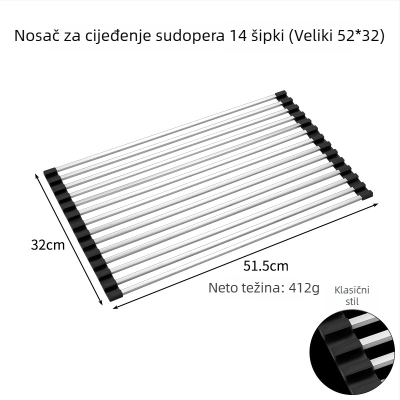 Stalak za sudoper od nehrđajućeg čelika 304, odvodni koš za posuđe, sklopivi držač za odvod