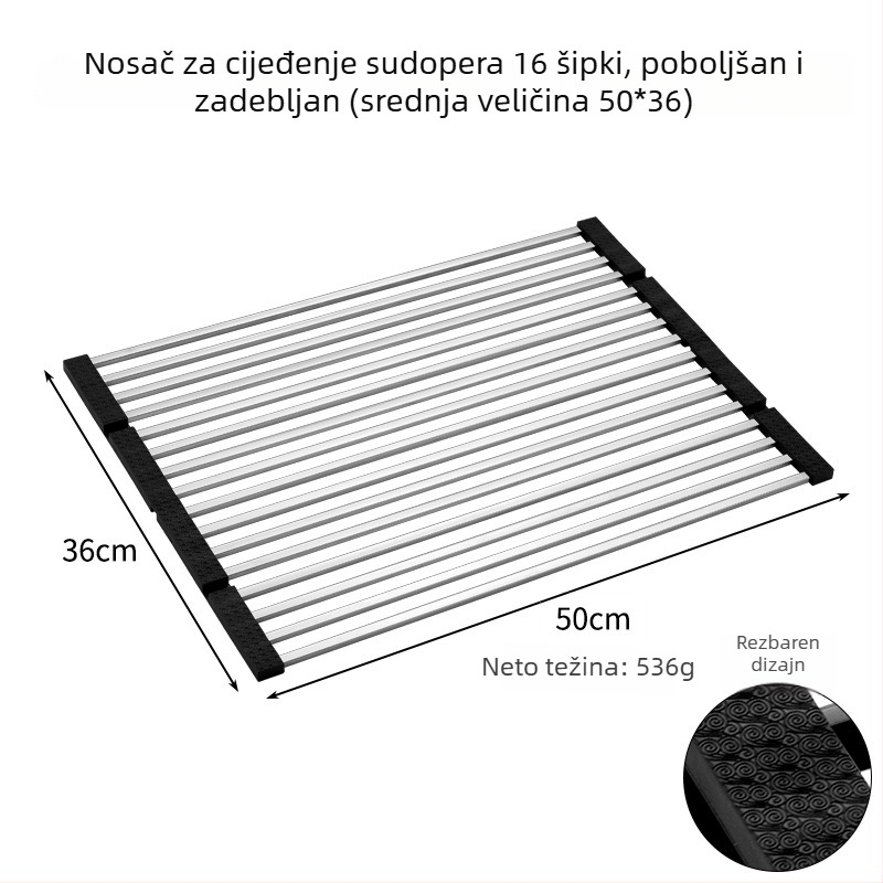 Stalak za sudoper od nehrđajućeg čelika 304, odvodni koš za posuđe, sklopivi držač za odvod