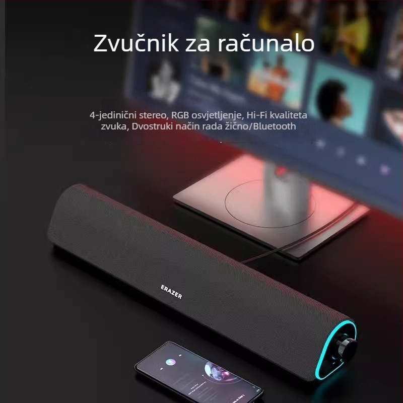 Lenovo žični Bluetooth stolni zvučnici, produženi dizajn, USB napajanje, za kućnu upotrebu
