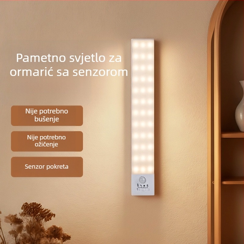 Ultra tanka lampica za ormar sa senzorom pokreta, tri boje temperature svjetla, punjiva, magnetsko pričvršćivanje, noćna lampica za spavaću sobu