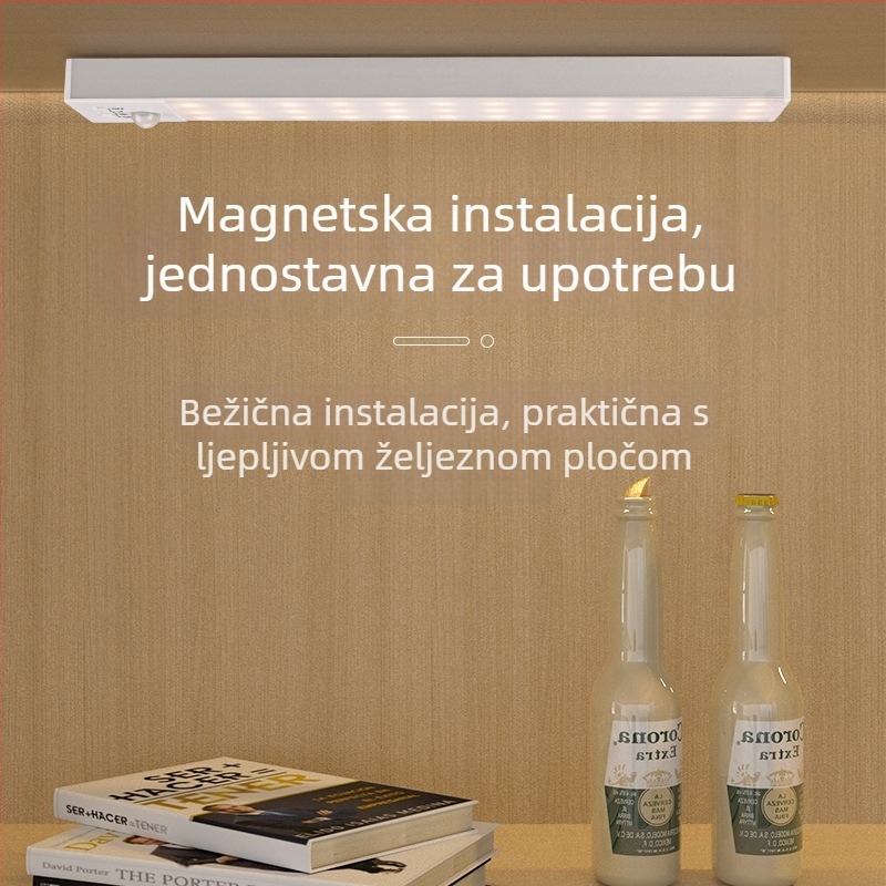 Ultra tanka lampica za ormar sa senzorom pokreta, tri boje temperature svjetla, punjiva, magnetsko pričvršćivanje, noćna lampica za spavaću sobu