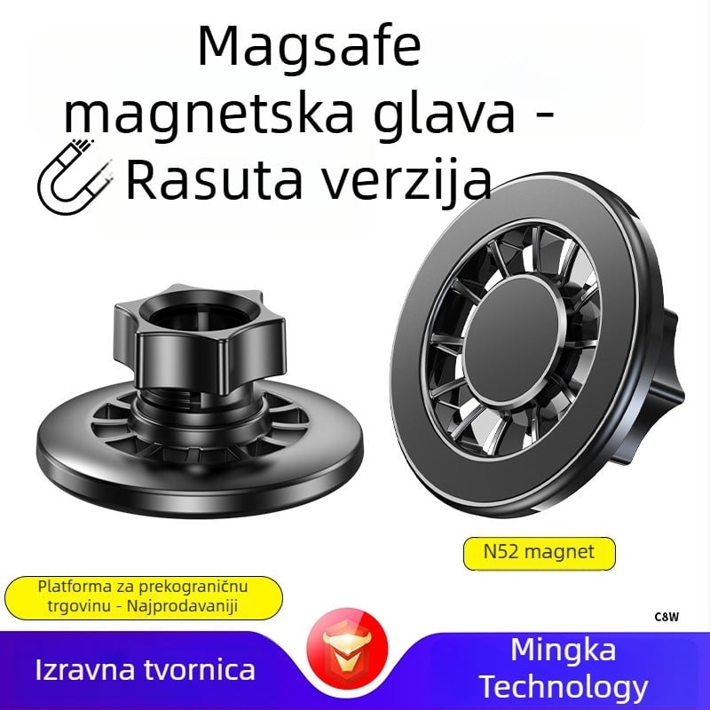 Mingka C8W magnetska glava za telefon s MagSafe, kružni magnet N52, snažan magnet, kuglična glava 17 mm, automobilni nosač – dodatak