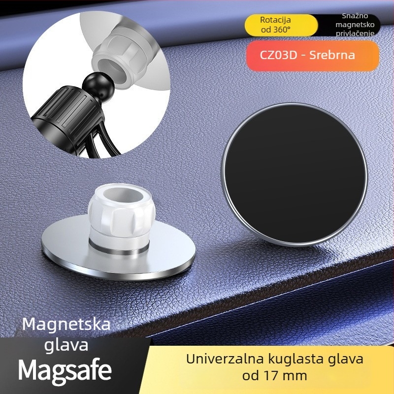Mingka C8W magnetska glava za telefon s MagSafe, kružni magnet N52, snažan magnet, kuglična glava 17 mm, automobilni nosač – dodatak