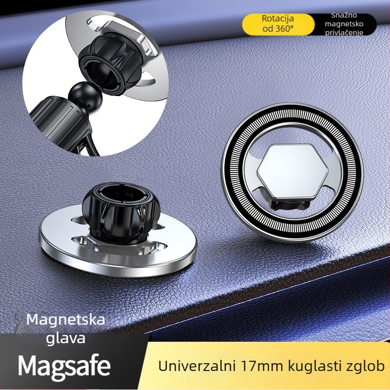Mingka C8W magnetska glava za telefon s MagSafe, kružni magnet N52, snažan magnet, kuglična glava 17 mm, automobilni nosač – dodatak