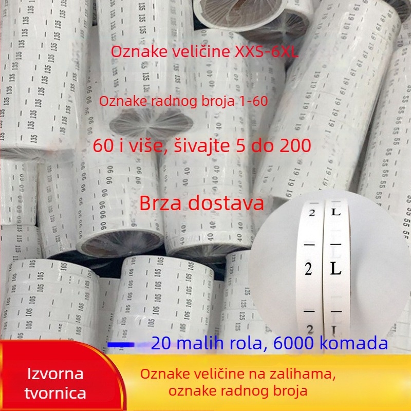 Veličina etiketa za dječju odjeću — papirnati i platneni etikete, etiketa za pranje, univerzalna etiketa odjeće, digitalni broj radne etikete, veleprodaja