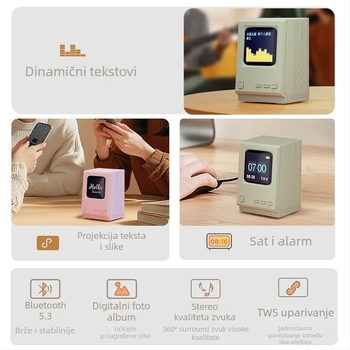 Prijenosni Bluetooth zvučnik s ugrađenim budilicom i stolnim digitalnim satom, USB punjenje, 5W, 100Hz-20kHz, 200 g