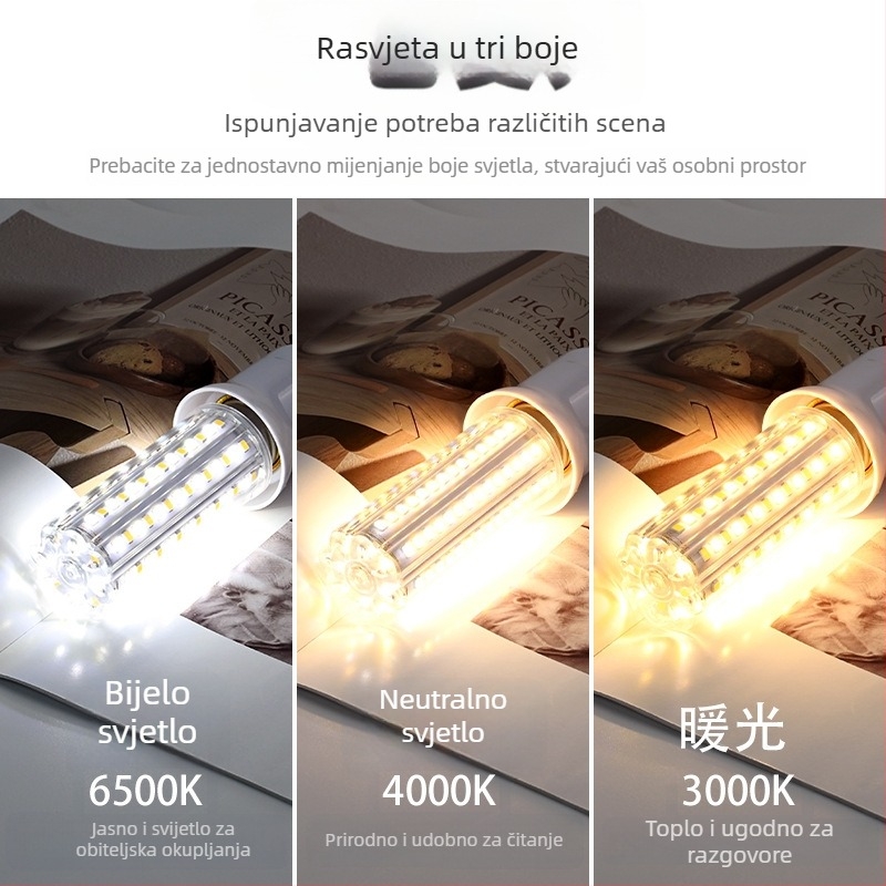 LED kukuruzna lampa s zaštitom očiju, bez treperenja, štedljiva, s E27 navojem, za kućnu upotrebu, 2000 lm, 360° snop, 3000-4000-6500K