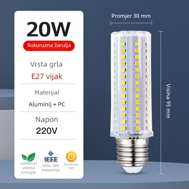 LED kukuruzna lampa s zaštitom očiju, bez treperenja, štedljiva, s E27 navojem, za kućnu upotrebu, 2000 lm, 360° snop, 3000-4000-6500K