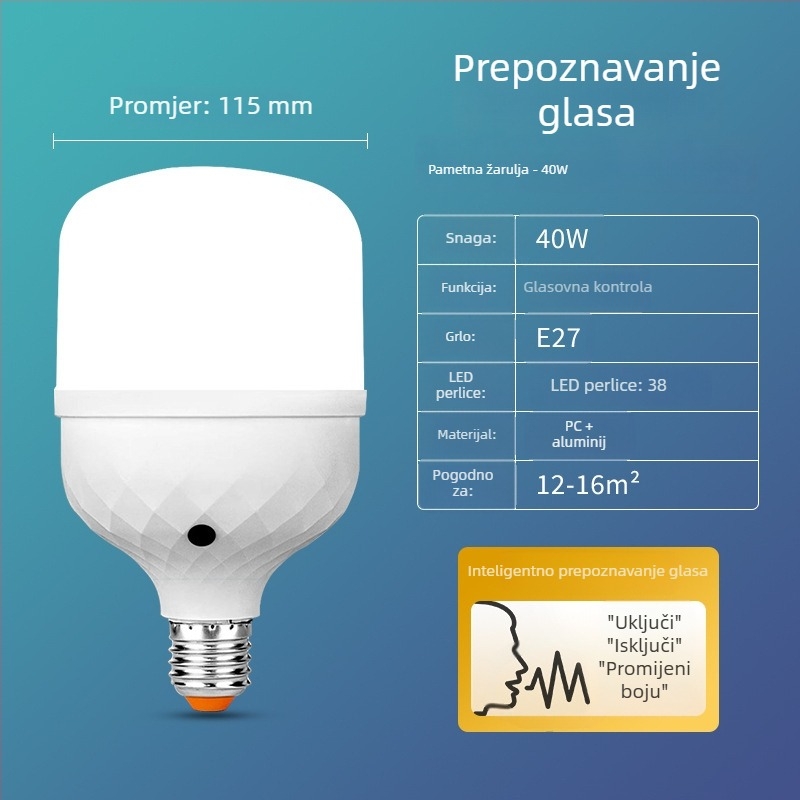 LED žarulja s E27 navojem, offline glasovno upravljanje i daljinsko upravljanje