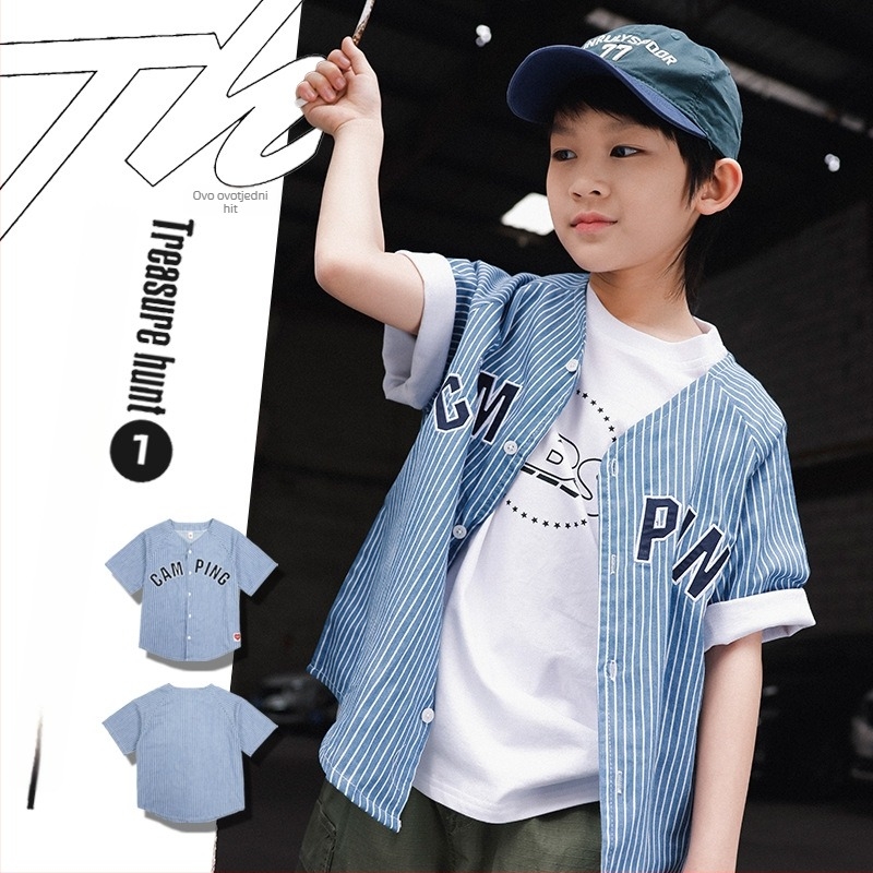 Dječja kratka majica s prugama, prozračna za ljeto, dječji baseball stil