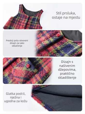 Dječja zimska haljina-vest, princes stil, s kariranim uzorkom, 2026, za uzrast 3–8 godina