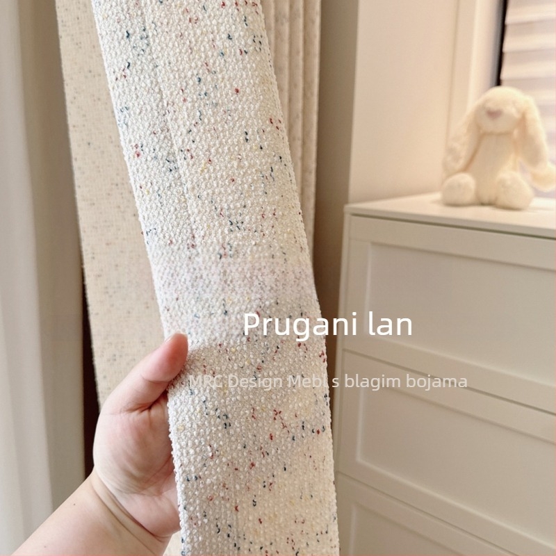 Chenille zavjese tkanina za dječju sobu, dvostrani džakard, krem boja, pruge i zvjezdice, moderni minimalistički stil