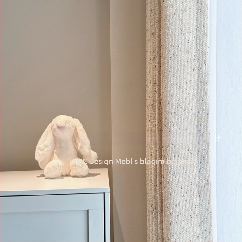 Chenille zavjese tkanina za dječju sobu, dvostrani džakard, krem boja, pruge i zvjezdice, moderni minimalistički stil