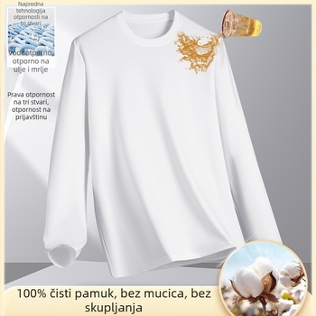Three-Proof bijela unisex majica s dugim rukavima, casual slobodan kroj s okruglim izrezom