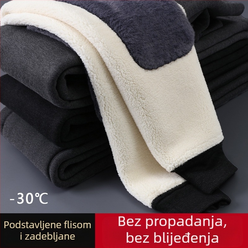 Muške termalne hlače s fleec podstavom, debele za zimu, visok pas