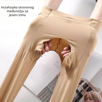 Nude boje ženske pantyhose s otvorom između nogu, jesen-zima, srednja debljina, plus veličina, anti-zapetljavanje, s fleecem iznutra