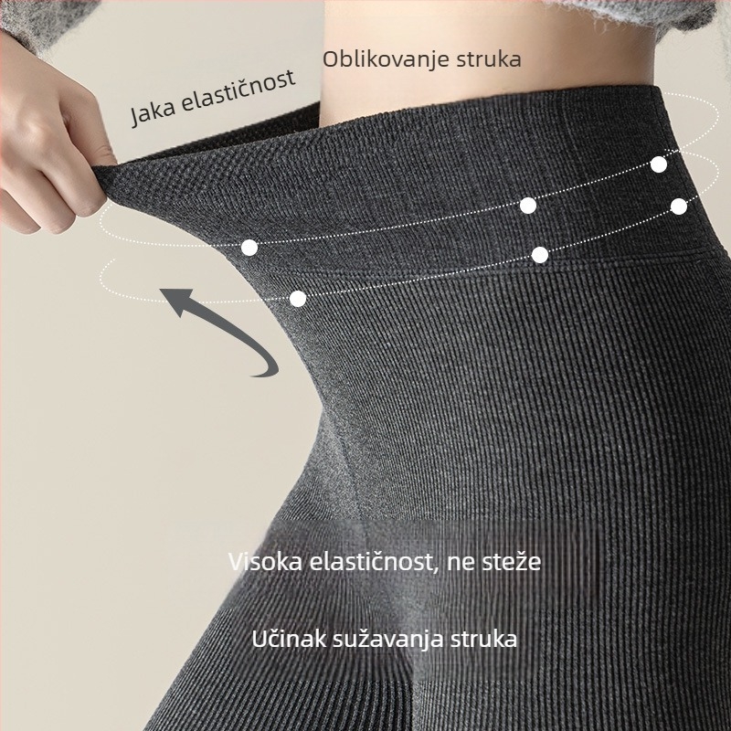 Pamukaste rebraste leggings za jesen/zimu, debele crne, plus veličina, oblikuju siluetu