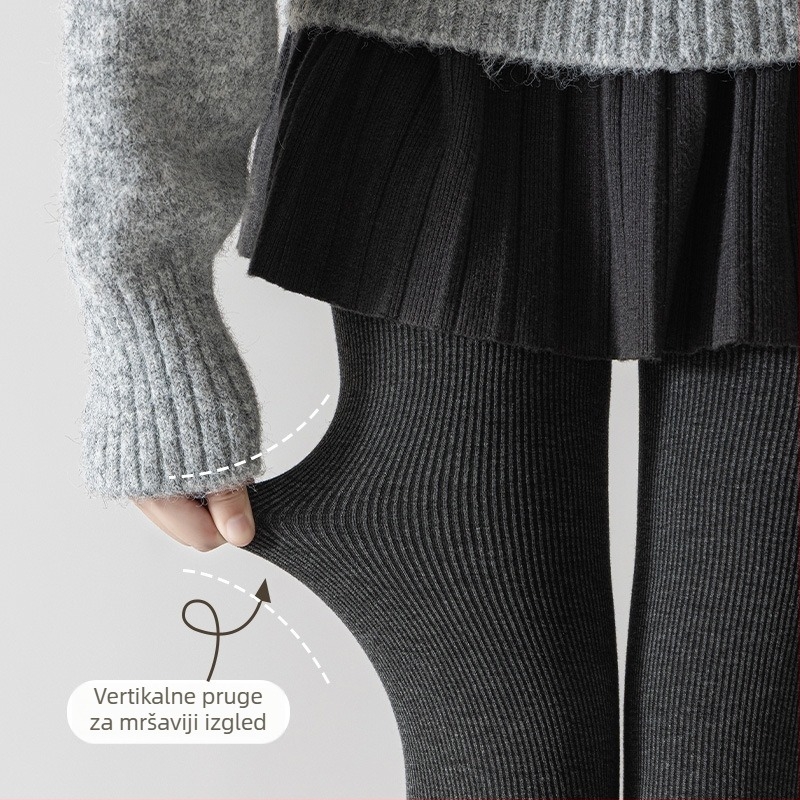 Pamukaste rebraste leggings za jesen/zimu, debele crne, plus veličina, oblikuju siluetu