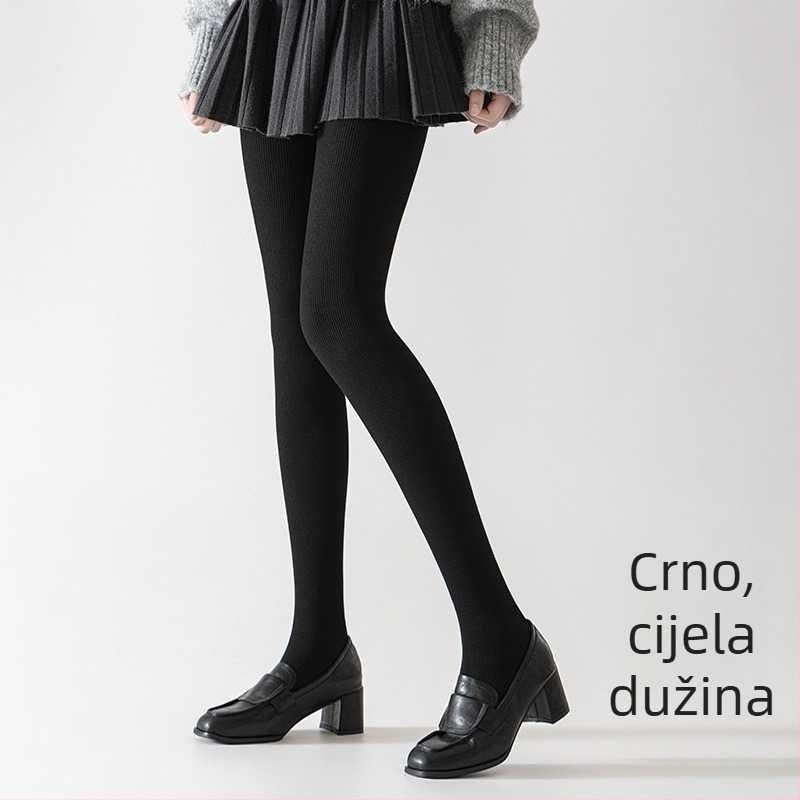 Pamukaste rebraste leggings za jesen/zimu, debele crne, plus veličina, oblikuju siluetu